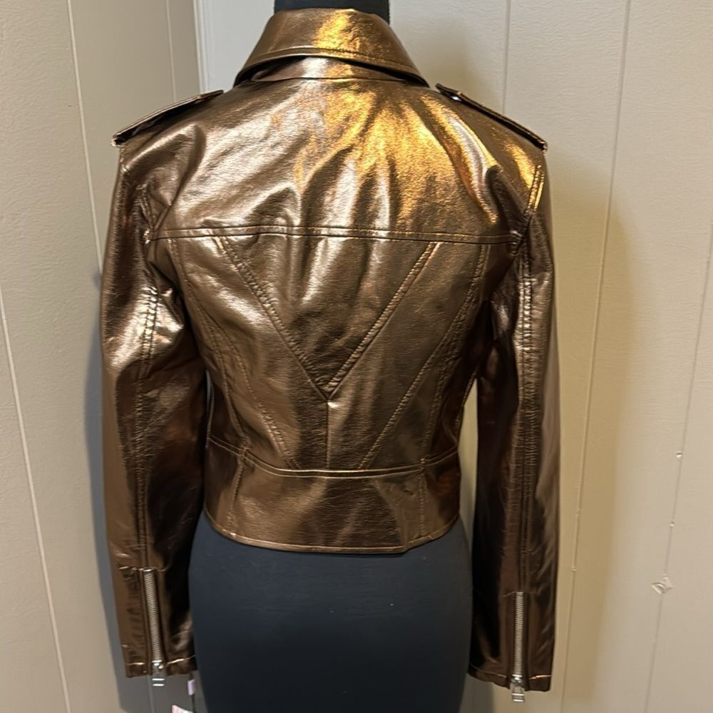 Avec Les Filles City Moto Bronze Biker Jacket. Faux leather. Small. New w/ tags - Picture 5 of 11